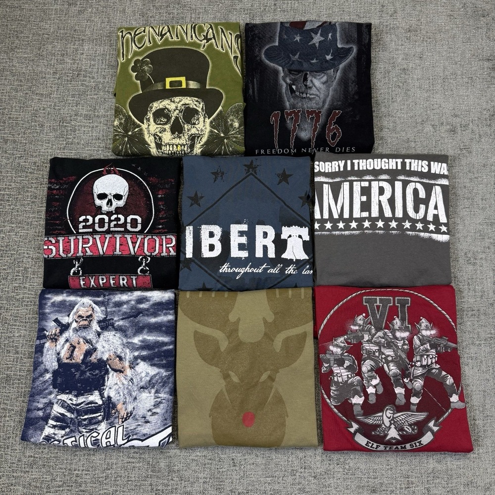 Grunt Style T Shirt Mens Medium‎ Holiday Skull America Military USA Lot Of 8